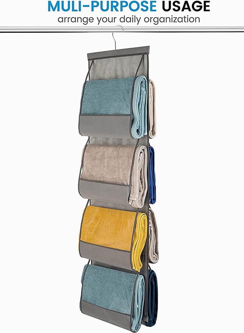 SOLARAE Hanging Purse Organizer For Closet Clear Handbag for Purses, Handbags Etc. 8 Easy Access Clear Vinyl Pockets With 360 Degree Swivel Hook, Gray, 48” L x 13.8” W - Image 4