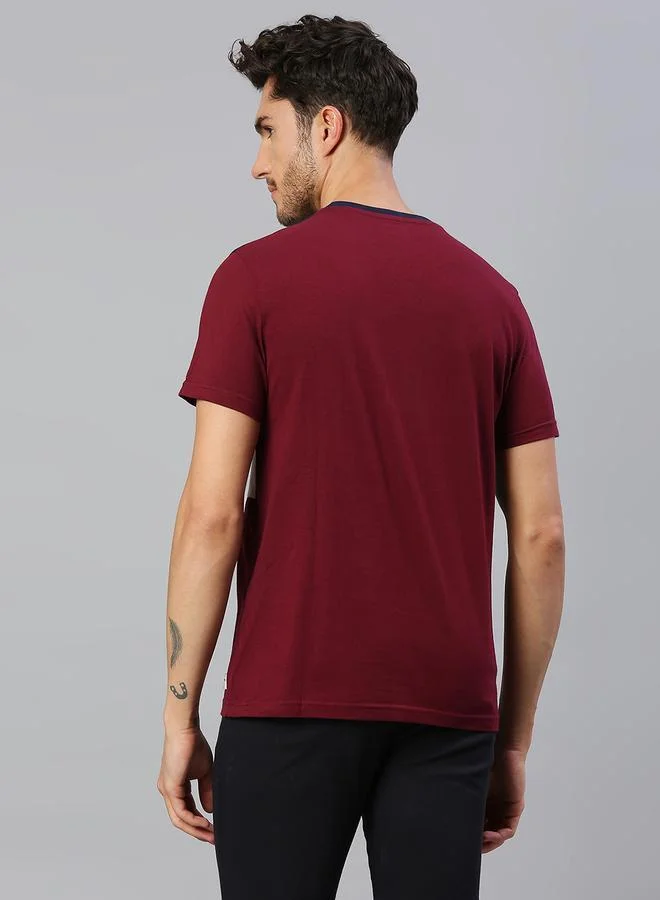 Dennis Lingo Men's Blue 100% Cotton Colourblocked Regular Fit T-Shirt