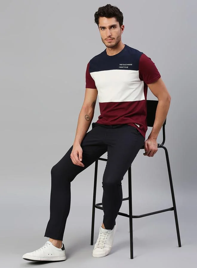 Dennis Lingo Men's Blue 100% Cotton Colourblocked Regular Fit T-Shirt