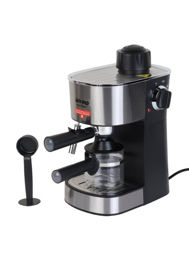 HomeMaster Espresso and Cappuccino Maker 240ml Tank Capacity 4 Cups Silver/Black 800 watts - Image 1