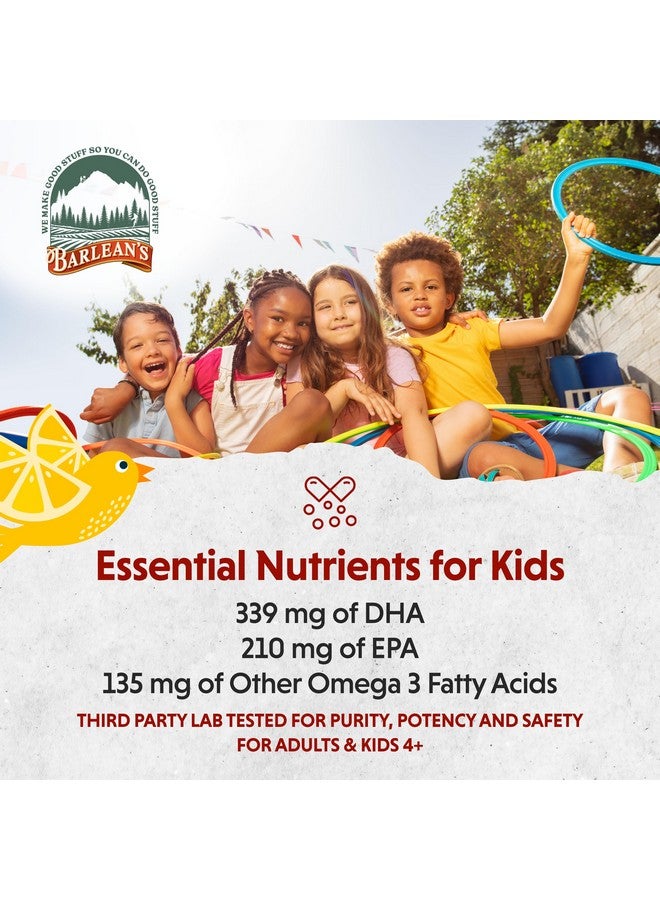 Barlean's Omega Pals Chirpin' Slurpin' Omega 3 for Kids, Yummy Lemonade Flavored Children's Liquid Fish Oil Supplement with 540 mg of EPA & DHA for Brain & Eye Health, 8 oz - Image 4