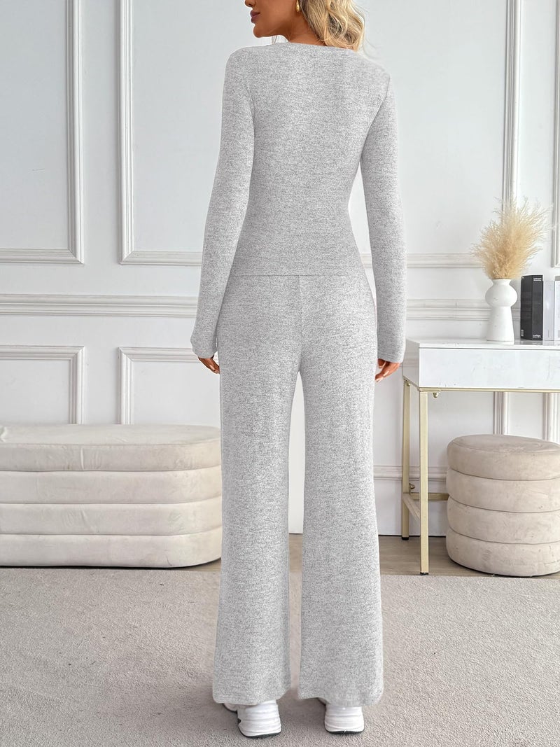 LILLUSORY Womens 2 Piece Matching Lounge Sets 2025 Fall Fashion Knit Sweater Airport Travel Vacation Outfits Gym Sweatsuits Light Grey M - Image 4