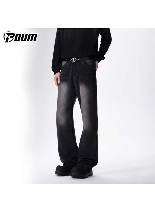 Poum American Streetwear Lightning Pattern Flared Jeans Men Spring Summer Vintage High Street Washed Pants 538 Black L - Image 2
