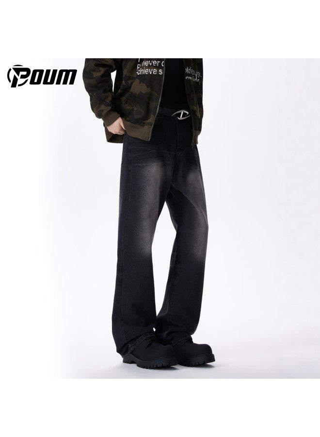 Poum American Streetwear Lightning Pattern Flared Jeans Men Spring Summer Vintage High Street Washed Pants 538 Black L - Image 4