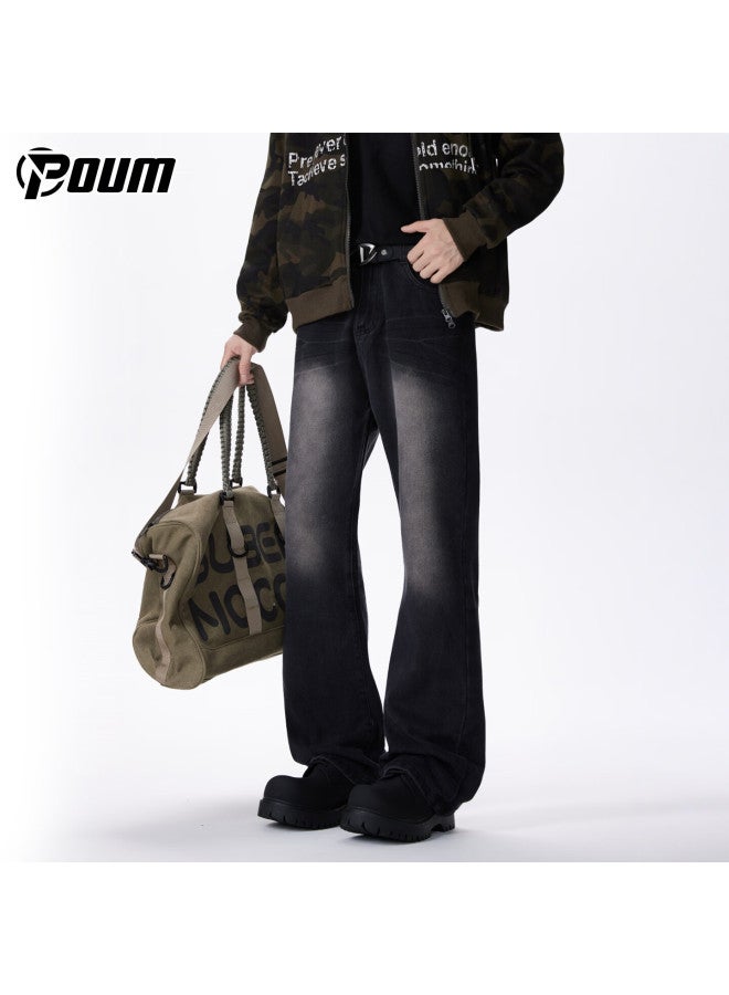 Poum American Streetwear Lightning Pattern Flared Jeans Men Spring Summer Vintage High Street Washed Pants 538 Black L - Image 3
