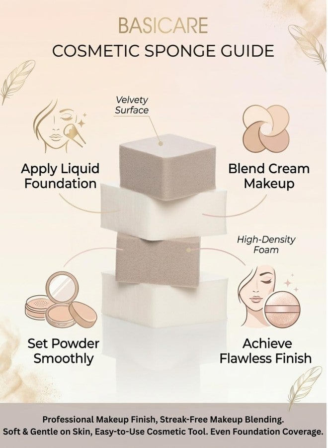 Basicare Foundation Diamonds Makeup Sponge, High-Density Foam, Streak-Free Blending, Pack of 4 - Image 2