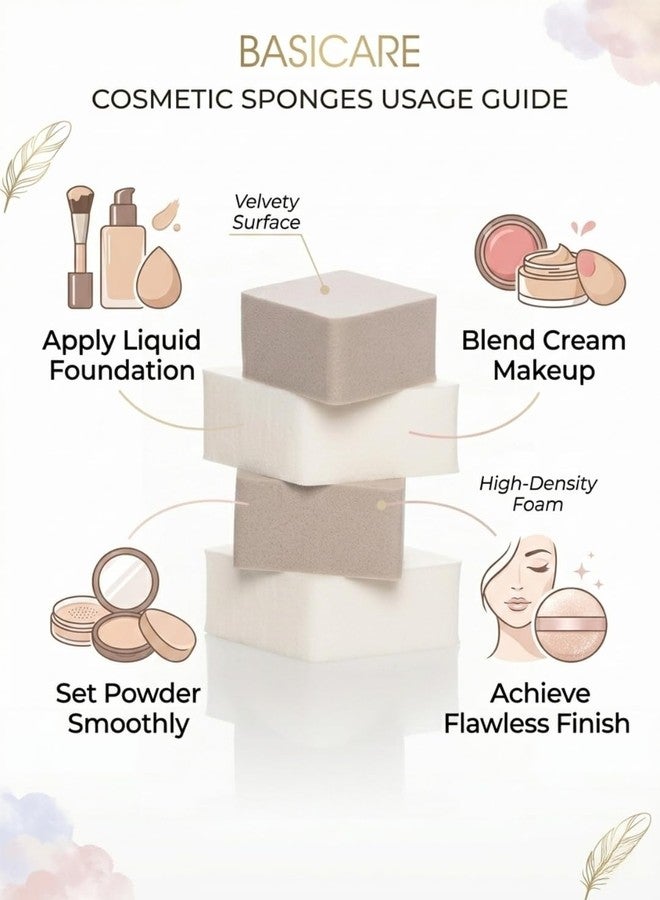 Basicare Foundation Diamonds Makeup Sponge, High-Density Foam, Streak-Free Blending, Pack of 4 - Image 3