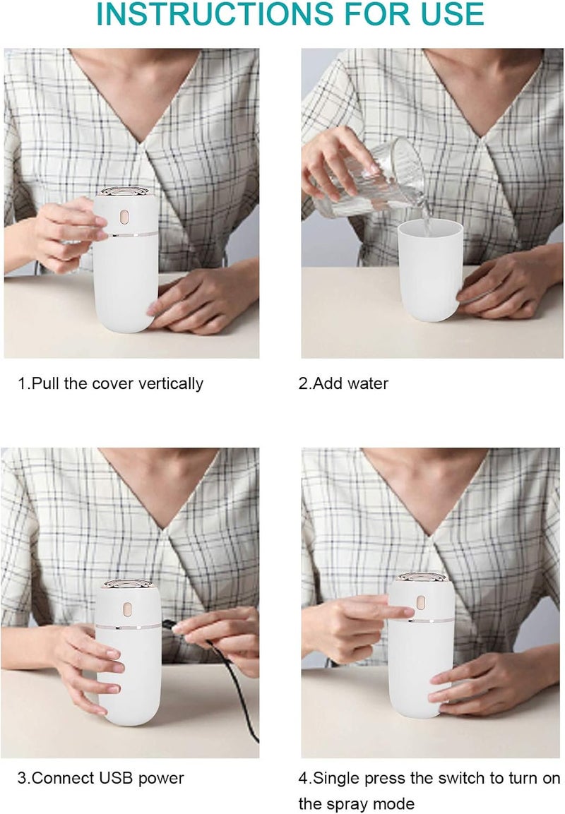 klarako 300ml Mini Mist Sprayer, USB Charging with Light Handheld Smart Humidifier for Home and Office(White) - Image 2