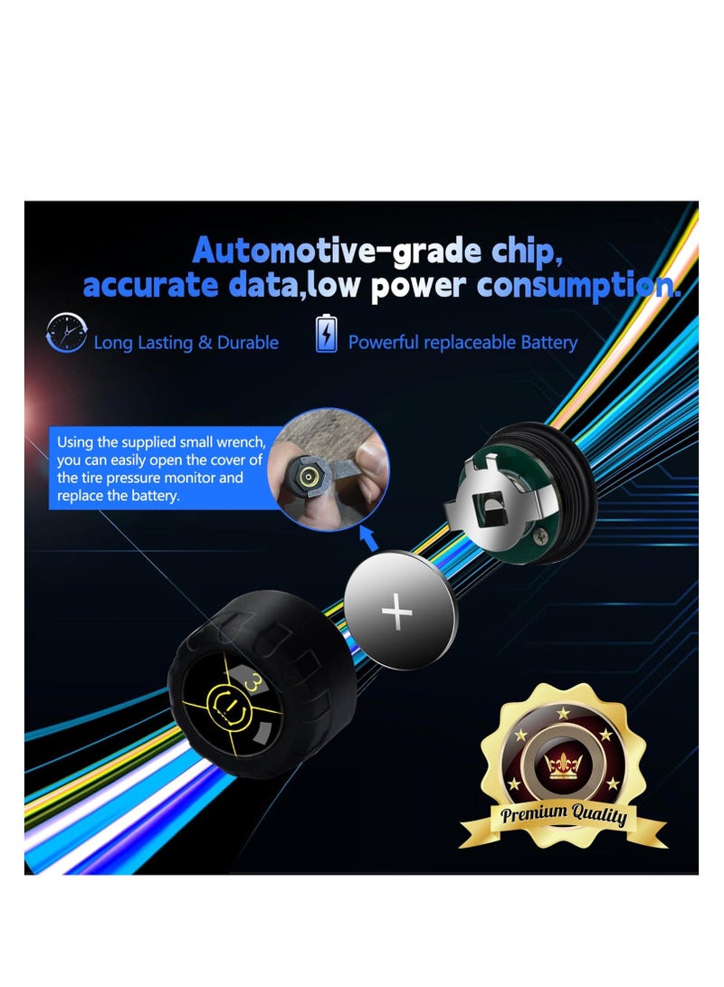 إسكدنيا نظام مراقبة ضغط الإطارات، بلوتوث 5.0 جهاز TPMS لاسلكي عرض ضغط الإطارات ودرجة حرارة الإطارات للمركبات، الدراجات، الدراجات النارية، يدعم iOS و Android (4 قطع) - Image 4