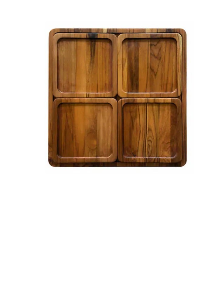 Teakhaus 5-Piece Teak Wood Serving Board Set – 1 Large Tray, 4 Small Trays for Kitchen & Dining, Cheese Board, Cutting Board, Wooden Tray - Image 1