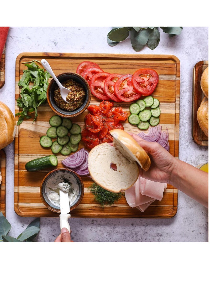 Teakhaus 5-Piece Teak Wood Serving Board Set – 1 Large Tray, 4 Small Trays for Kitchen & Dining, Cheese Board, Cutting Board, Wooden Tray - Image 4