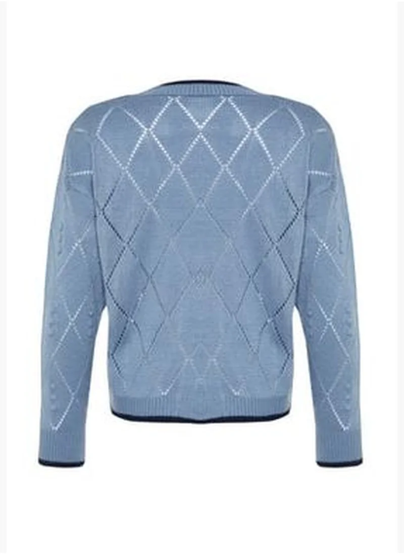 trendyol Blue Openwork/Perforated Knitwear Cardigan TWOAW22HI0290