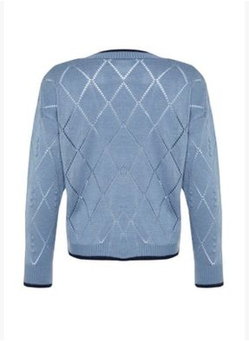 trendyol Blue Openwork/Perforated Knitwear Cardigan TWOAW22HI0290  - Image 1