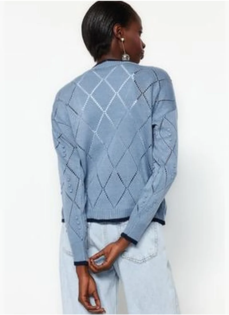 trendyol Blue Openwork/Perforated Knitwear Cardigan TWOAW22HI0290