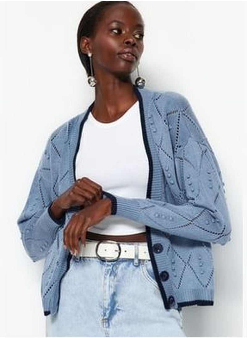 trendyol Blue Openwork/Perforated Knitwear Cardigan TWOAW22HI0290  - Image 4