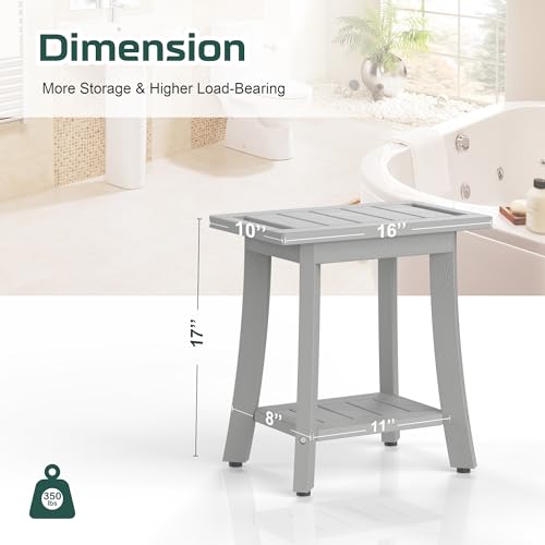 BEKVEM Waterproof Shower Benches for Inside Shower, Poly Lumber Shower Stool with Storage Shelf & Adjustable Feet, SPA Bathroom Seat Chair for Shaving Legs, Indoor or Outdoor Use, Grey - Image 3
