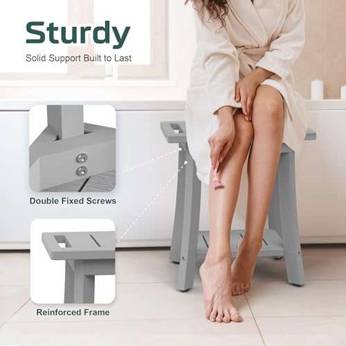 BEKVEM Waterproof Shower Benches for Inside Shower, Poly Lumber Shower Stool with Storage Shelf & Adjustable Feet, SPA Bathroom Seat Chair for Shaving Legs, Indoor or Outdoor Use, Grey - Image 4