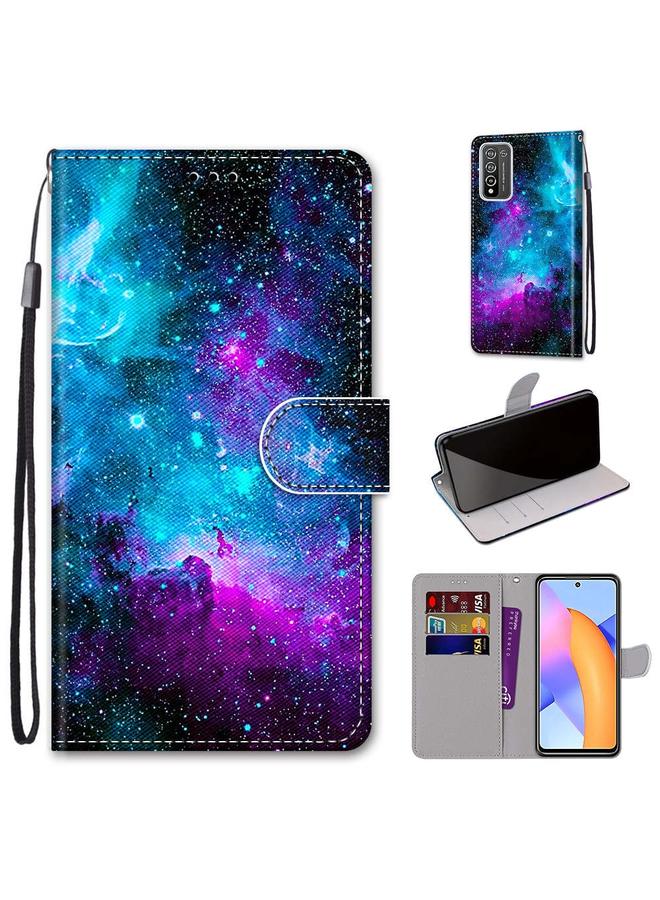 اس-توب جراب لهاتف Honor 10X Lite، مصنوع من جلد البولي يوريثان بتصميم متقاطع ملون، مع حامل وفتحات للبطاقات ومحفظة وحبل تعليق - Image 1