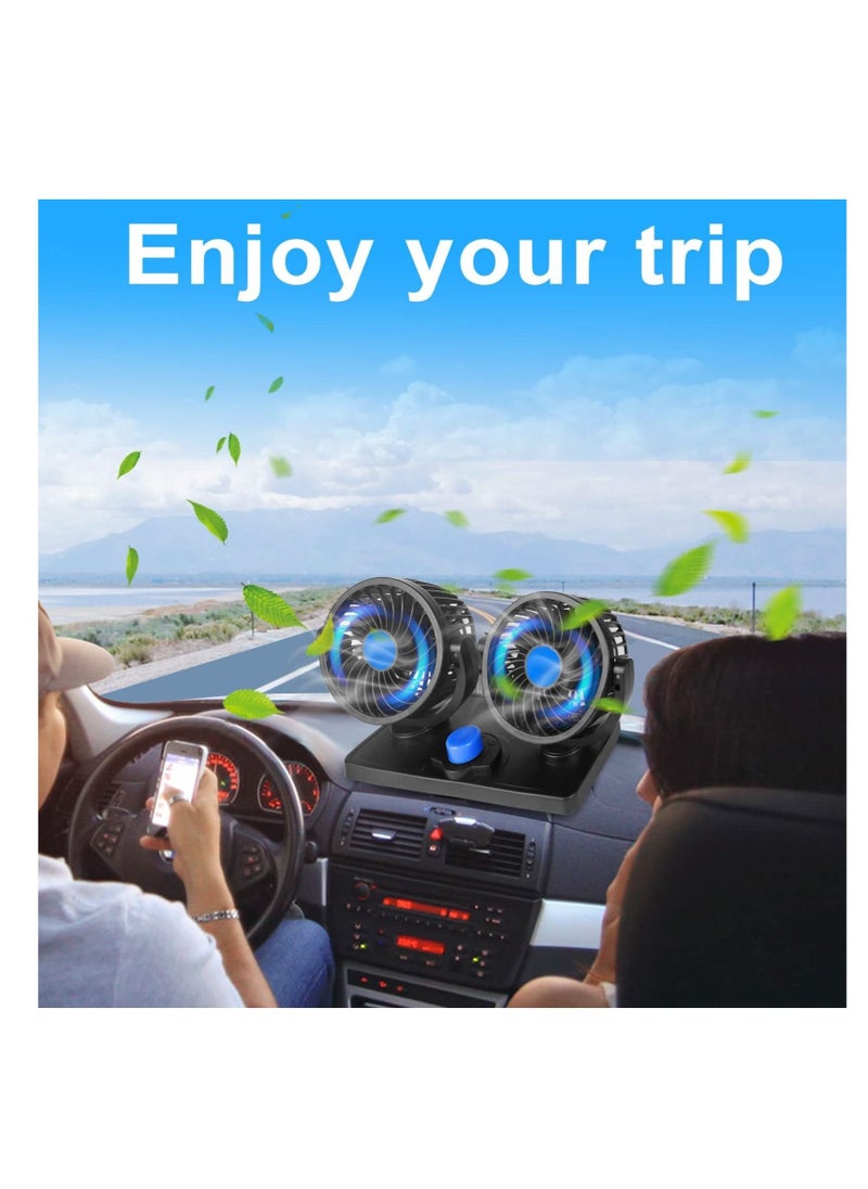 Car Fan with Summer Cooling Air Circulator for 360 Degree Rotatable 12 Volt 2 Speed Dual Head Cool