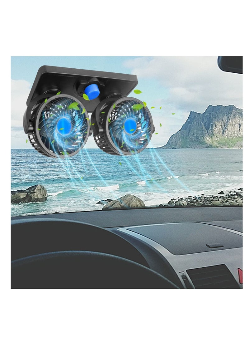 Car Fan with Summer Cooling Air Circulator for 360 Degree Rotatable 12 Volt 2 Speed Dual Head Cool