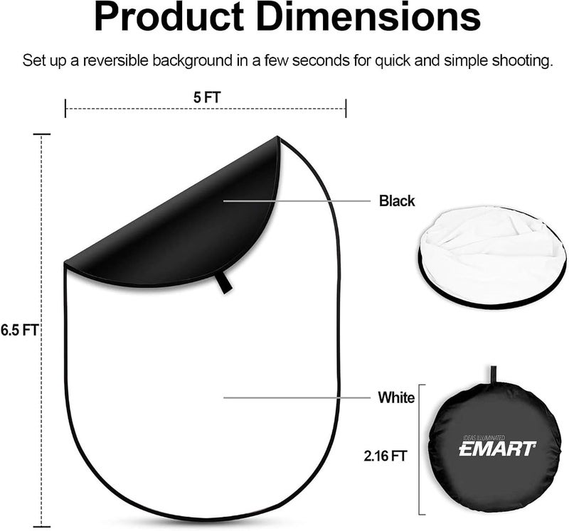 EMART 2-in-1 Collapsible Background Panel 5ft x 6.5ft, Black And White Full Cotton Photography Backdrop with Carrying Case for Photo Video Studio - Image 2