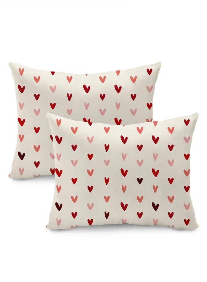DFXSZ Valentine's Day Pillow Covers 12x20 Inch Set of 2 Small Red Pink Hearts Decor White Throw Pillow Covers Valentine's Day Cushion Case Decoration for Sofa Couch 56B12