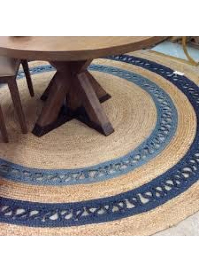 HANDPICKED FURNITURE Jute Wool And Cotton Beige Round Carpet Ultra Soft Area Carpets For Bed Room Living Room And Dining Room Anti-Slip Floor Carpets Easy To Clean Made In Turkey 120X120Cm