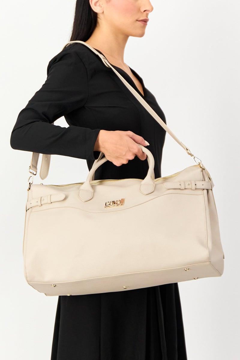 Cavalli Class Women Hardware Logo Handbag, Taupe - Image 2