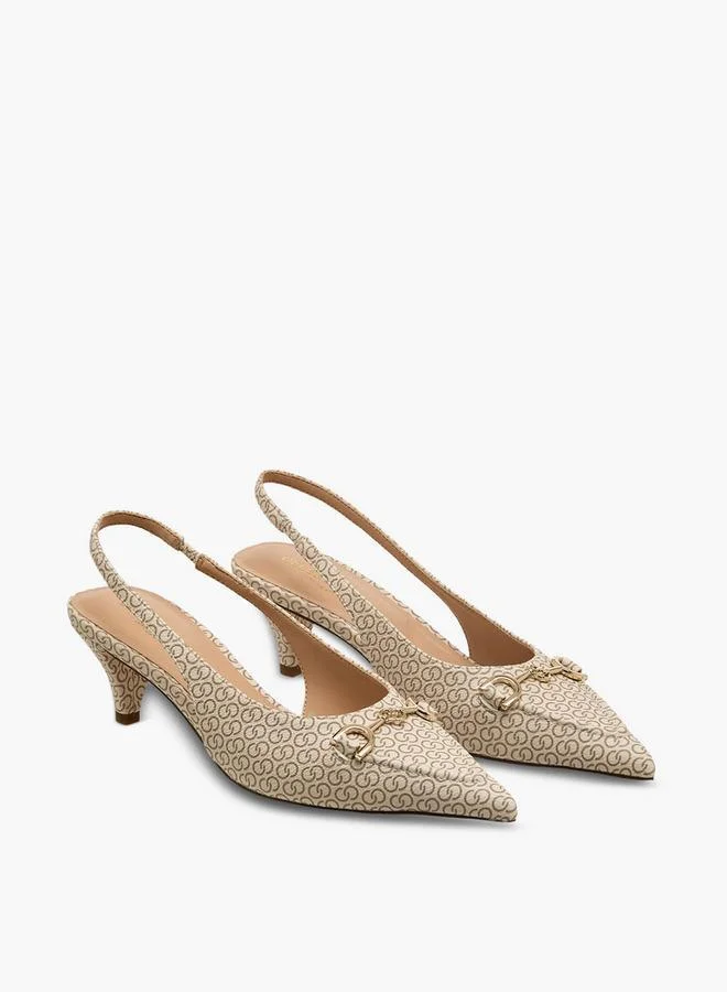 سيليست Women Monogram Print Kitten Heel Slingback Shoes