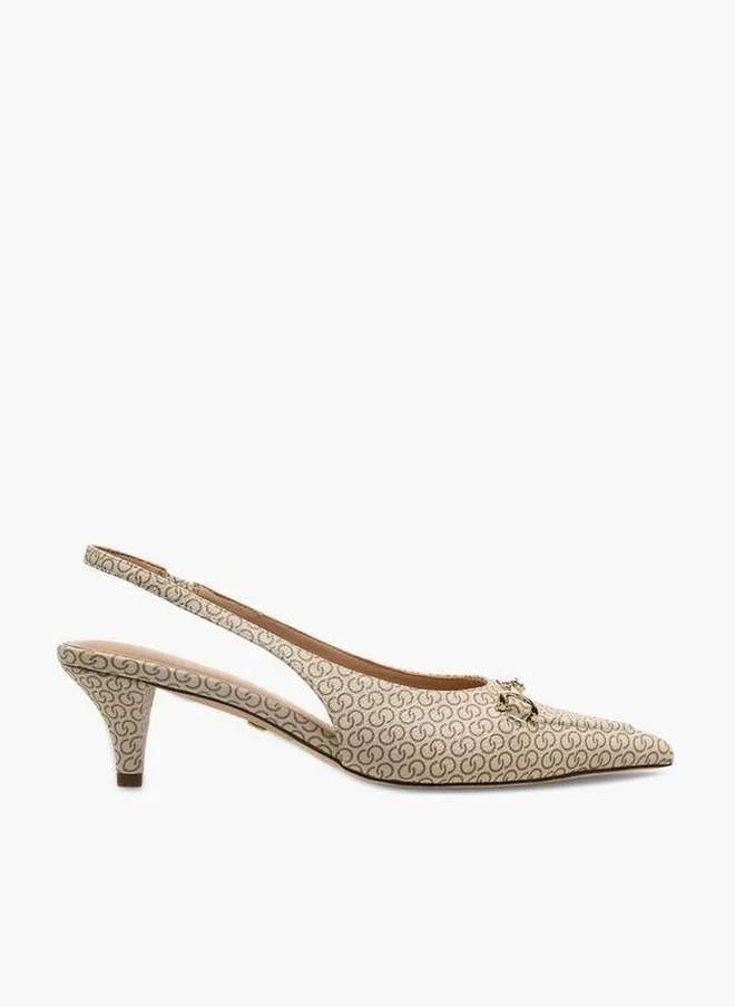 سيليست Women Monogram Print Kitten Heel Slingback Shoes