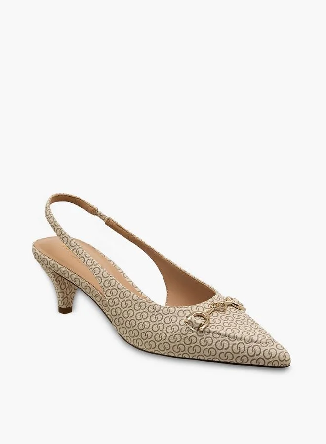 Celeste Women Monogram Print Kitten Heel Slingback Shoes