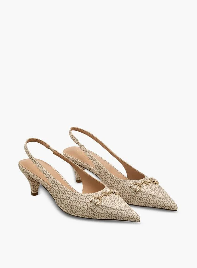 Celeste Women Monogram Print Kitten Heel Slingback Shoes