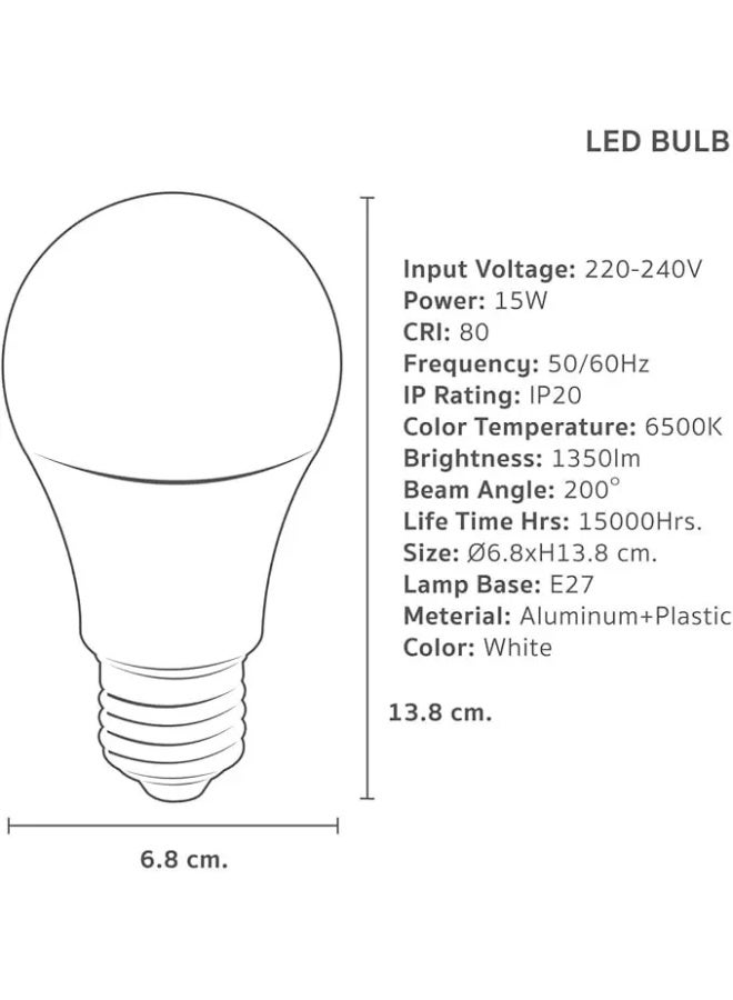 توشيبا مصباح LED Toshiba A70، 15 وات، 6500 كلفن ضوء النهار، 1350 لومن، موفر للطاقة بنسبة 83%، قاعدة E27، عبوة معتمدة لسلامة العين من قطعتين - Image 5