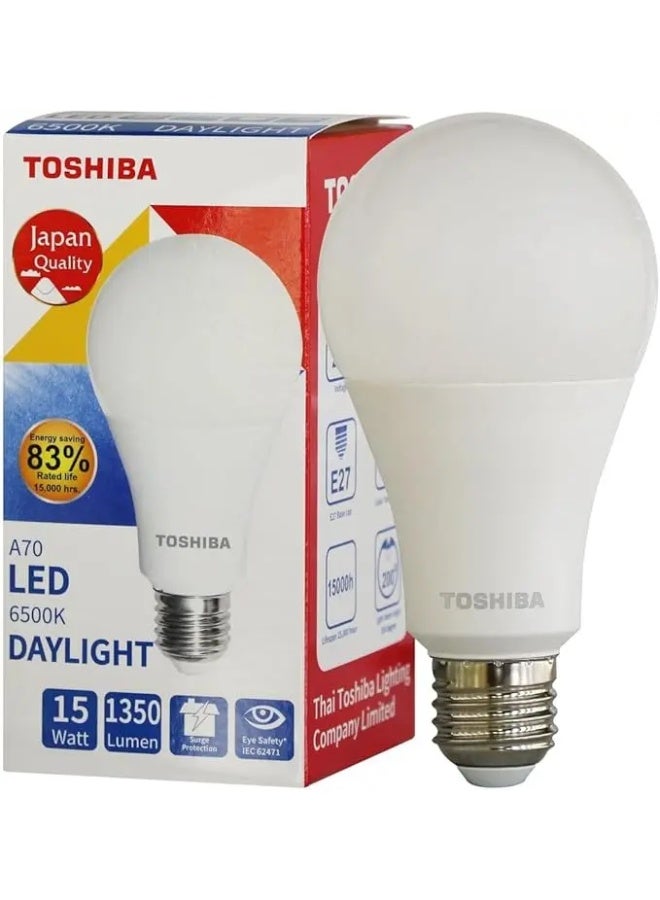 توشيبا مصباح LED Toshiba A70، 15 وات، 6500 كلفن ضوء النهار، 1350 لومن، موفر للطاقة بنسبة 83%، قاعدة E27، عبوة معتمدة لسلامة العين من قطعتين - Image 2