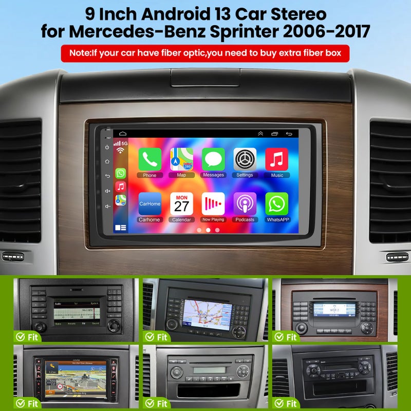electrosmart Android 13 Car Stereo Radio fit for Mercedes Benz Sprinter 2006-2017 | 9" Touch Screen Car Radio Multimedia Player w/Wireless Carplay & Android Auto WiFi Bluetooth Navigation Backup Camera,[4GB+64GB] - Image 2