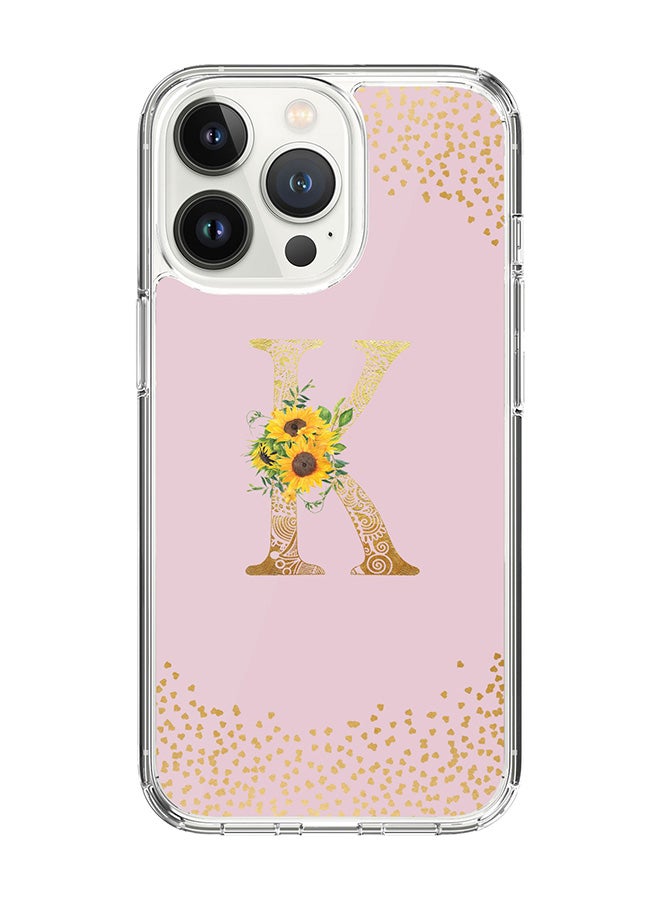 Stylizedd Classic Clear Case For iPhone 14 Pro, Hybrid Soft Case Thin Cover- Custom Monogram Initial Letter Mandala Floral Pattern Alphabet - K ( Pink) - Image 1