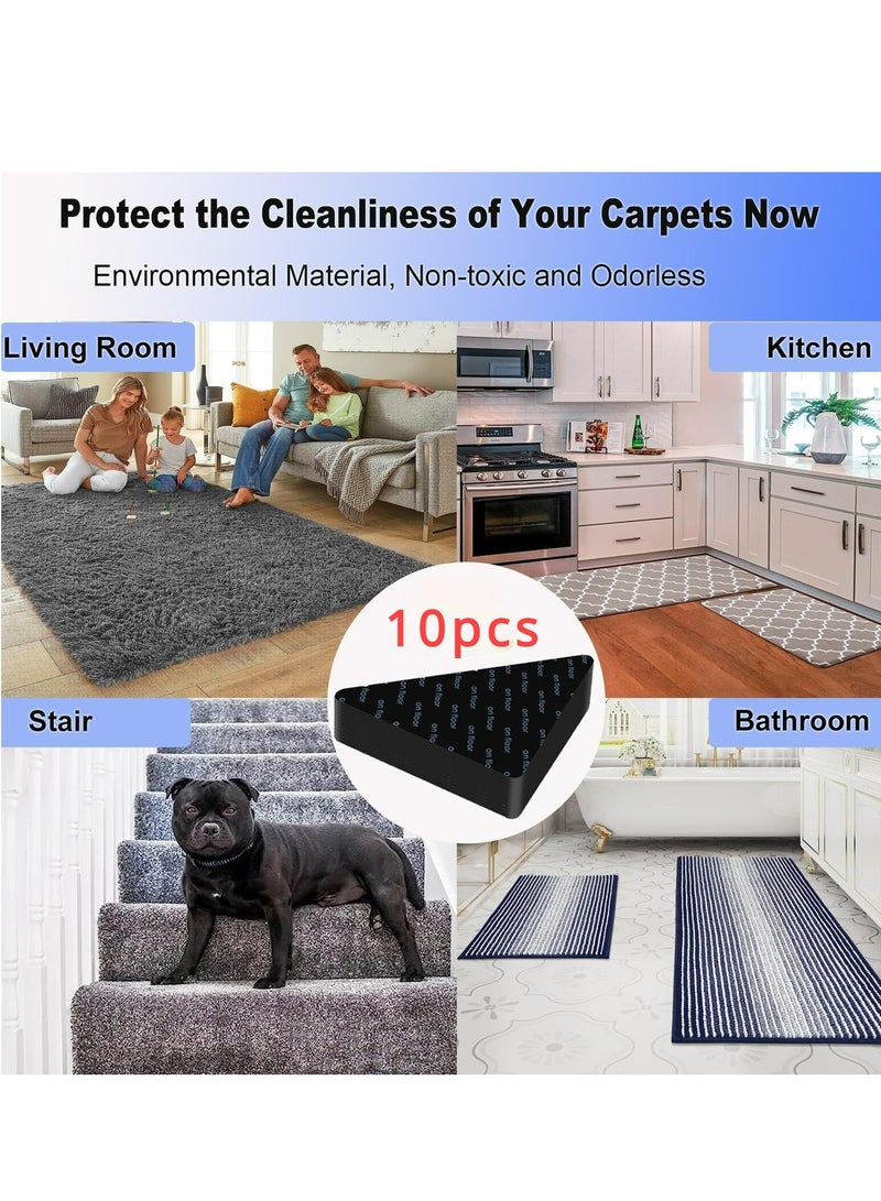 10 Pack Rug Gripper, Non Slip Rug Pads Rug Tape for Hardwood Floors and Tiles, Reusable and Washable Carpet Tape Rug Grips for Area Rugs, Rug Stickers Rug Corners to Hold Rug Down  - Image 5