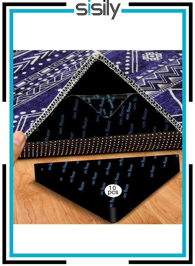 Sisily 10 Pack Rug Gripper, Non Slip Rug Pads Rug Tape for Hardwood Floors and Tiles, Reusable and Washable Carpet Tape Rug Grips for Area Rugs, Rug Stickers Rug Corners to Hold Rug Down - Image 1