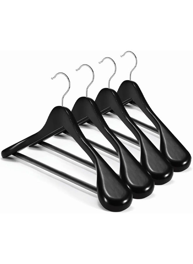 DUNISO 4-Pack High-Grade Solid Wood Coat Hangers for Women, Wide Shoulder Wooden Hangers, Suit Hangers with Non-Slip Pants Bar, Smooth Finish 360°Swivel Hook for Dress, Heavy Clothes Hangers，Black  - Image 1