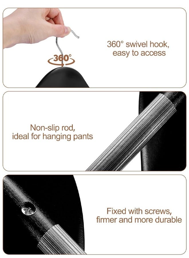 DUNISO 4-Pack High-Grade Solid Wood Coat Hangers for Women, Wide Shoulder Wooden Hangers, Suit Hangers with Non-Slip Pants Bar, Smooth Finish 360°Swivel Hook for Dress, Heavy Clothes Hangers，Black  - Image 3