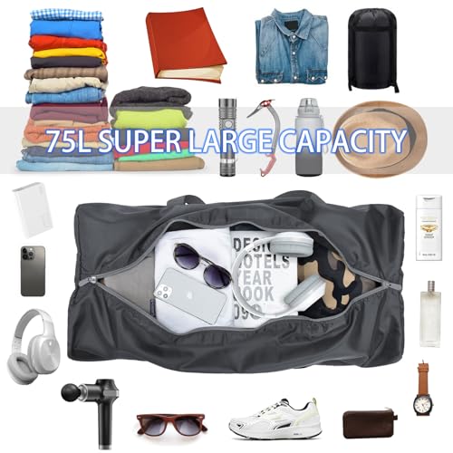 iFARADAY Foldable Duffel Bag 30" / 75L Lightweight with Water Rresistant for Travel-Grey - Image 4