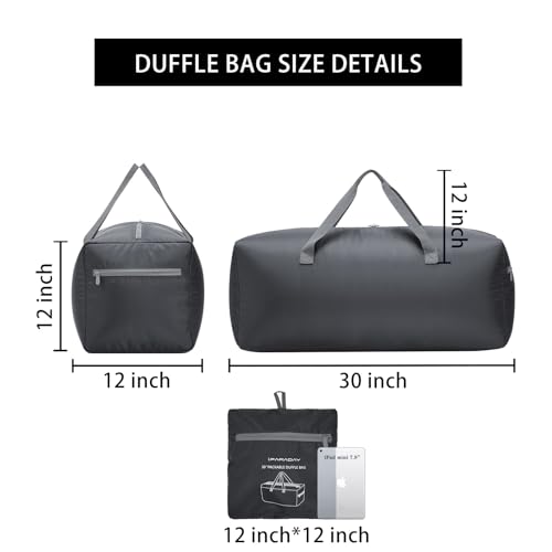 iFARADAY Foldable Duffel Bag 30" / 75L Lightweight with Water Rresistant for Travel-Grey - Image 5