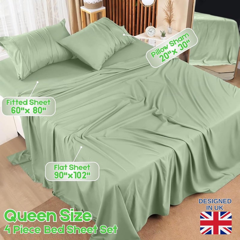 FOAM CRAFT Hotel Quality 4 Piece Bed Sheet Set - Queen Size, 100% Cotton, 300 TC, Sage Green - Image 2