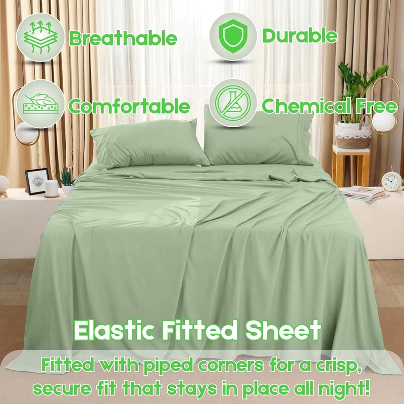 FOAM CRAFT Hotel Quality 4 Piece Bed Sheet Set - Queen Size, 100% Cotton, 300 TC, Sage Green - Image 4