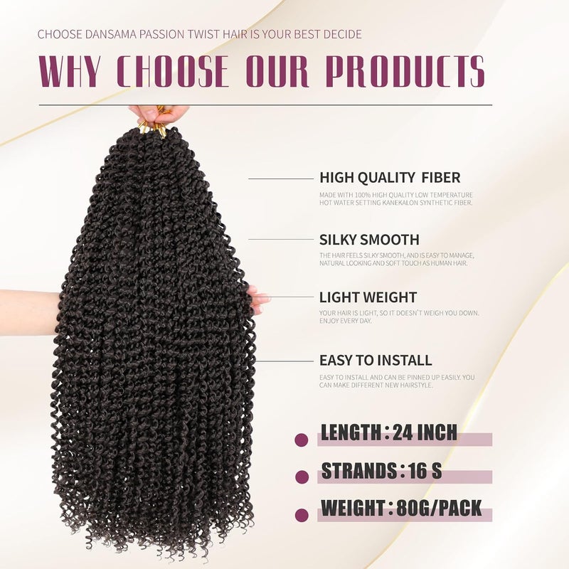 Dansama 6 Packs Passion Twist Hair Water Wave Braiding Hair for Butterfly Style Crochet Braids Bohemian Hair Extensions (24inch, #4, Economy Pack) - Image 3