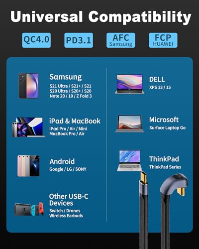 Poyiccot Short USB C Cable 5inch, U Shape 180 Degree USB C Cable (PD 3.1 240W, 40Gbps, 8K@60Hz), Flat Type C Charging Cord Compatible for iPhone 15, External SSD, Docking Station,Thunderbolt 4 - Image 5