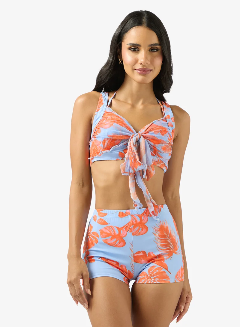 ELLA Printed Swimsuit Set With Top, Short & Sarong