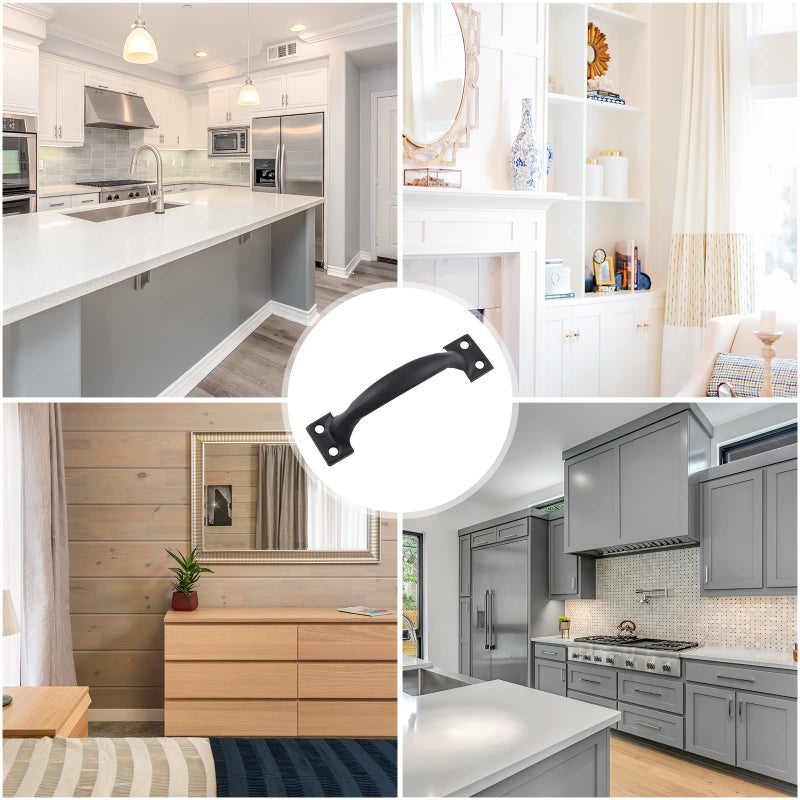 Bivethoi 4pcs 4 Inch Vintage Barn Door Pulls Utility Cabinet Handles, Screw in Drawer Pulls Black Gate Handles, Metal Garage Door Handles Outdoor Kitchen Hardware for Wooden Fence Cupboard Dresser - Image 5