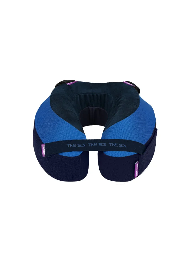 كابو وسادة ميموري فوم لتطور الرقبة  | دعم الذقن والرقبة، تحافظ على الفم مغلقًا، لا إمالة للرأس، الأكثر راحة، تصميم تدفق الهواء ونظام حزام المقعد، للسفر والمنزل، غطاء قابل للغسل - أزرق