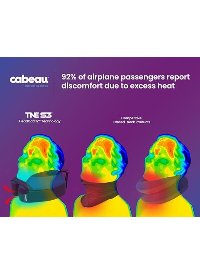 Cabeau - The Neck's Evolution S3 Memory Foam Pillow | Chin & Neck Support, Keeps Mouth Closed, No Head Tilt, Comfiest, AirFlow Design & Seat Strap System, for Travel & Home, Washable Cover - Blue - Image 1